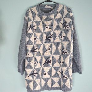 The Villager blue and white grandmacore long sleeved wintery sweater size L